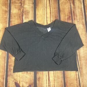 Nike Yoga Crop V Neck Sweater Center Swoosh Black Essential Y2K Women's Medium